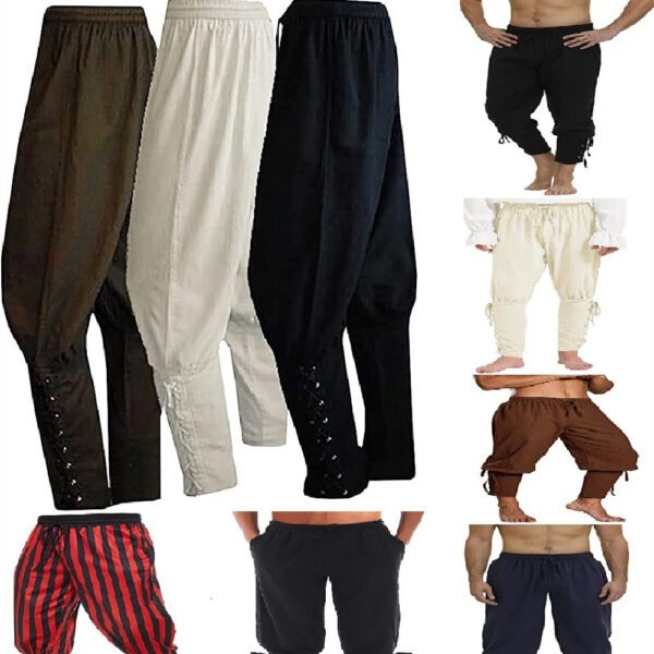 Men's Cotton And Linen Trousers Ankle Strap Pants Medieval Viking - Image 4