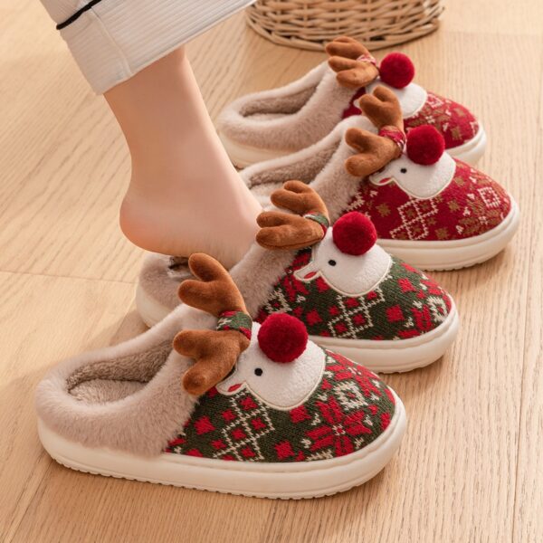 Women's Non-slip Plush Cute Christmas Elk Cotton Slippers - Image 3