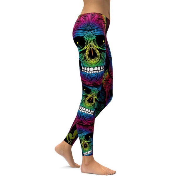 Rainbow Skull Leggings Women Plus Size Leggings Workout Casual High Waist Slim Pants S~4XL Plus Size Leggings - Image 2