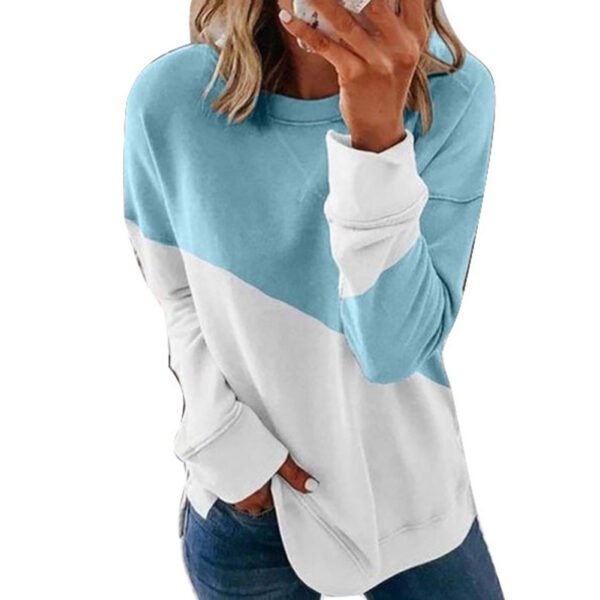 Round Neck Long Sleeve Sweater Color Matching Tops Sport Clothes - Image 3