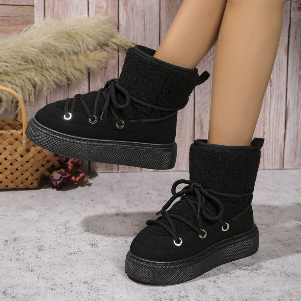 Fashion Lace-up Snow Boots Winter Flat Thick-soled Height-enhancing Cotton Shoes For Women Casual Warm Short Boot - Image 4