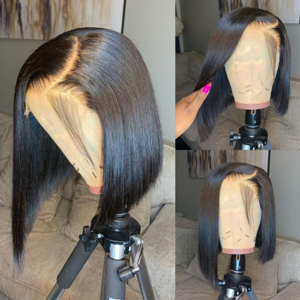 Short Bob Wig Straight 13x4 Transparent Lace Frontal Human - Image 3
