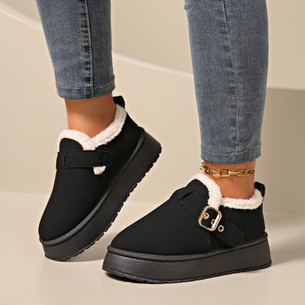 Fashion Round Toe Ankle Boots With Buckle Design Winter Warm Thickened Cotton Shoes Suede Flat Boot For Women - Image 2
