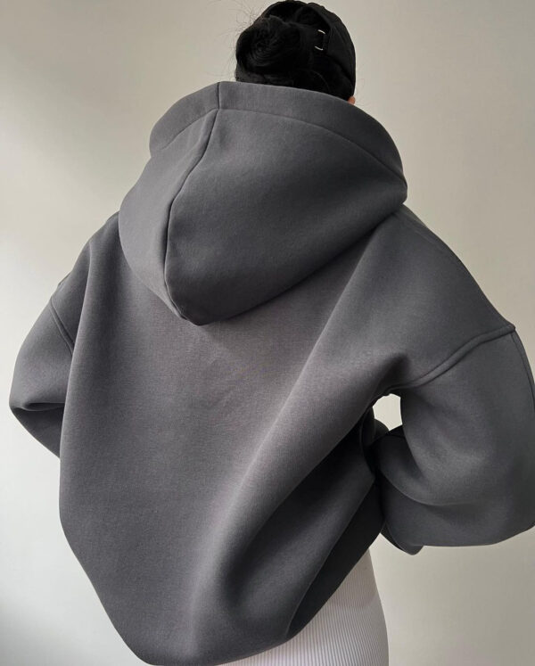 Fleece-lined Hooded Printed Long-sleeved Basic All-matching Sweater - Image 2