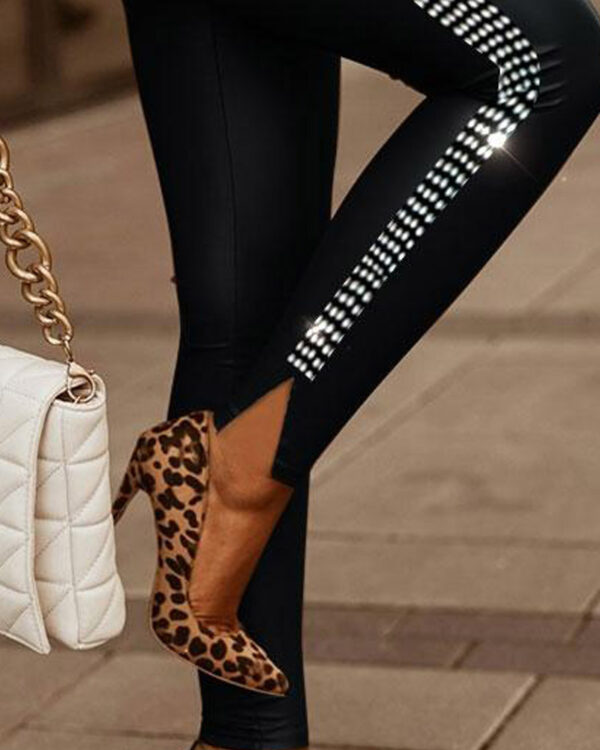 Commuter Rhinestone Small Slit Tight Trousers - Image 2