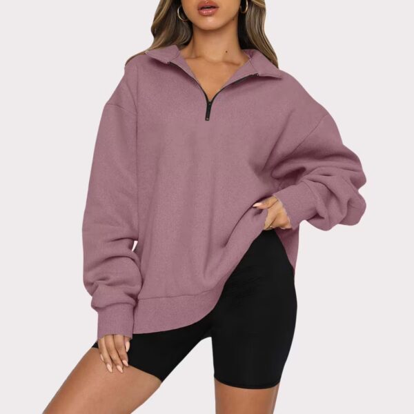 Women Sweatshirts Zip Turndown Collar Loose Casual Tops Clothes - Image 4
