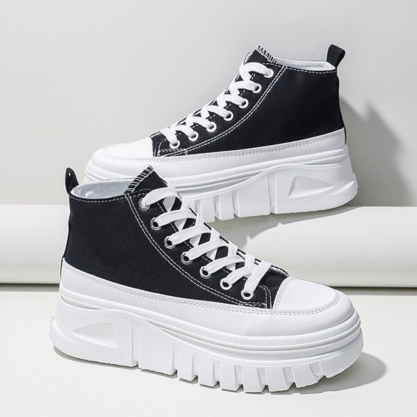 Women Lace-Up Front High Top Flatform Canvas Shoes - Image 2