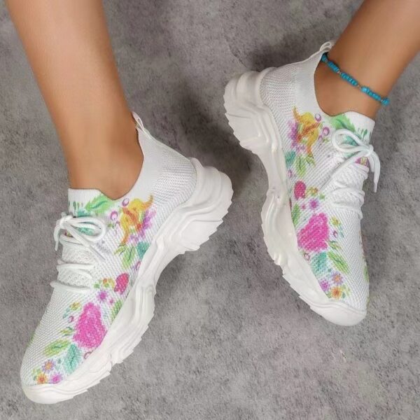 Flyknit Casual New Running 3D Printed Flowers Slip-on Light Running Shoes - Image 4