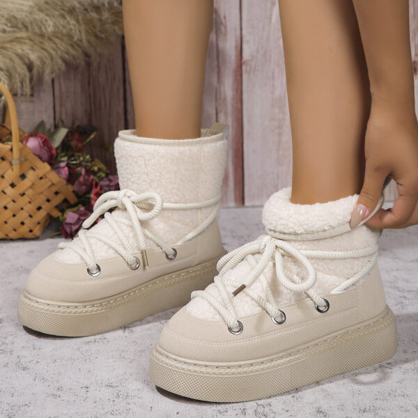 Fashion Lace-up Snow Boots Winter Flat Thick-soled Height-enhancing Cotton Shoes For Women Casual Warm Short Boot - Image 5