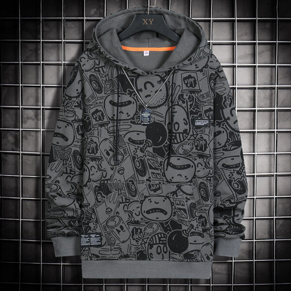 Fashion Cartoon Matching Print Casual Sports Hooded Sweater Male - Image 2