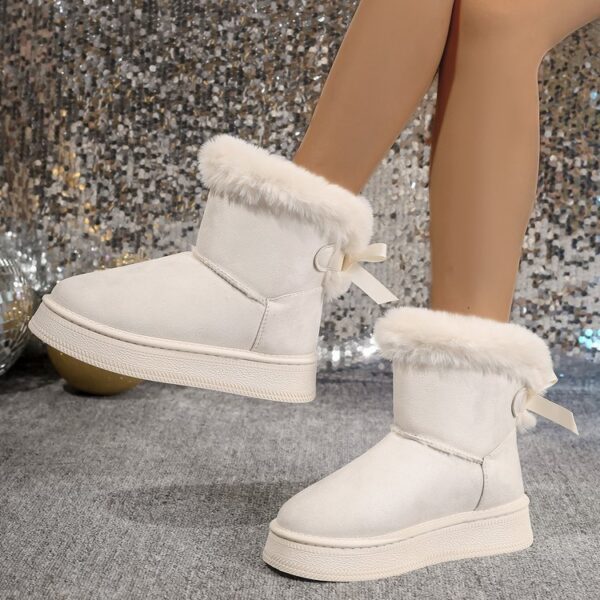 Winter Snow Boots With Bowknot Fashion Round Toe Flat Thickened Suede Cotton Shoes For Women Casual Warm Plush Short Boot - Image 2