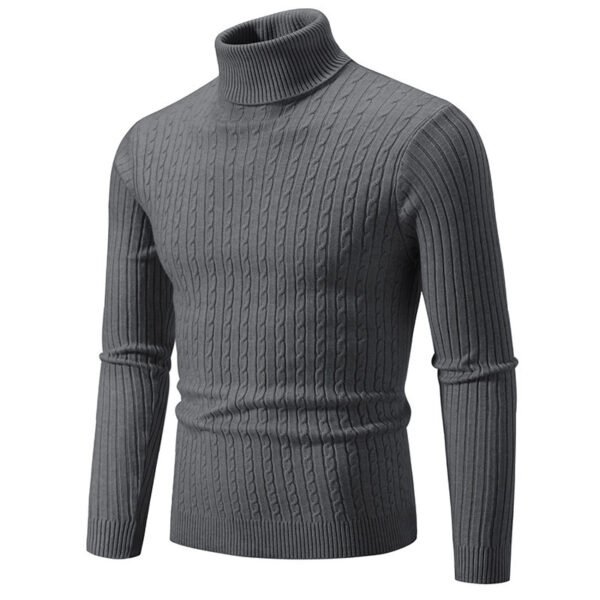 Slim-fit Men's Knitted Turtleneck Solid Color Sweater - Image 4