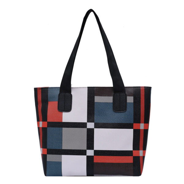 PU Shoulder Fashion Plaid Large Capacity Shopping Bag - Image 8