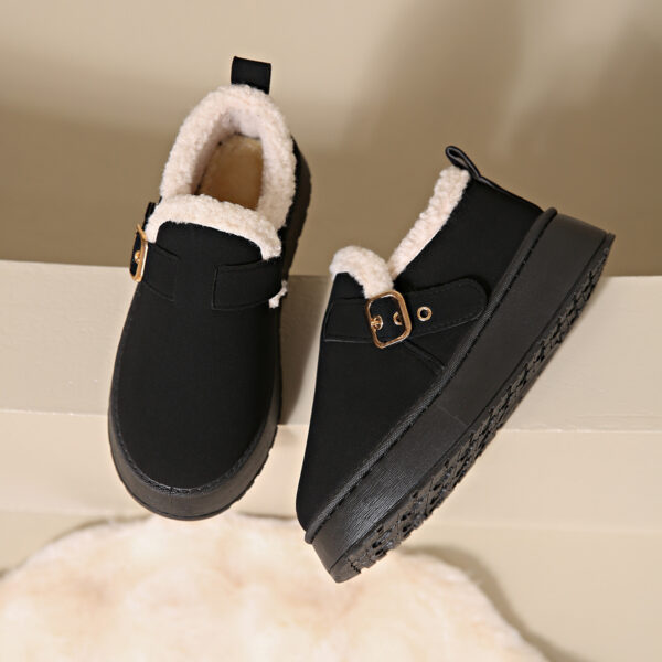 Fashion Round Toe Ankle Boots With Buckle Design Winter Warm Thickened Cotton Shoes Suede Flat Boot For Women - Image 3
