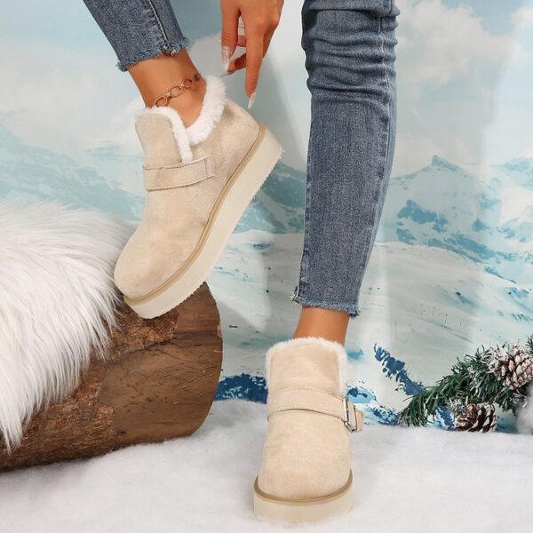 Winter Buckle Snow Boots Fashion Flat Thick-soled Cotton Shoes Round Toe Plus Velvet Warm Ankle Boot For Women - Image 5