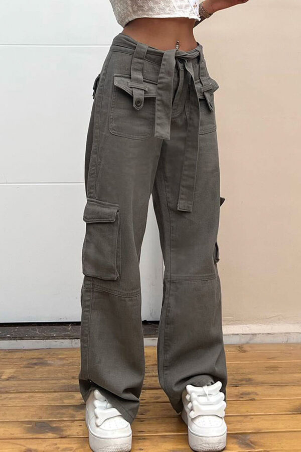 Vintage Multi Pocket Belt Casual Workwear Jeans Women - Image 7