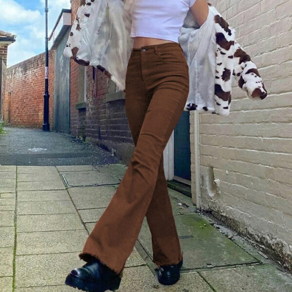Brown High Waist Stretch Bootcut Jeans Women Casual Pants - Image 3