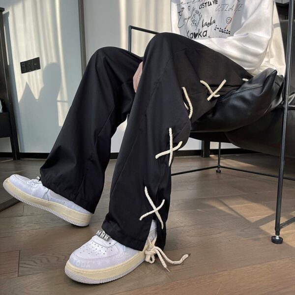 Mens Vintage Patchwork Drawstring Casual Trousers - Image 4