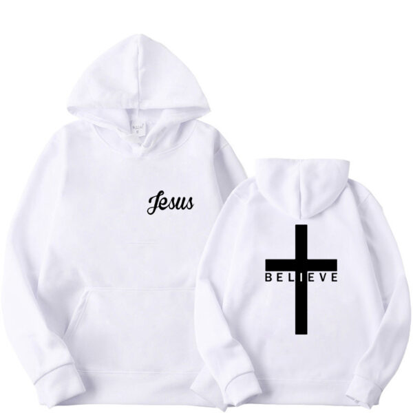 Believe Cross Printed Hoodie Men's Pattern Drawstring - Image 5