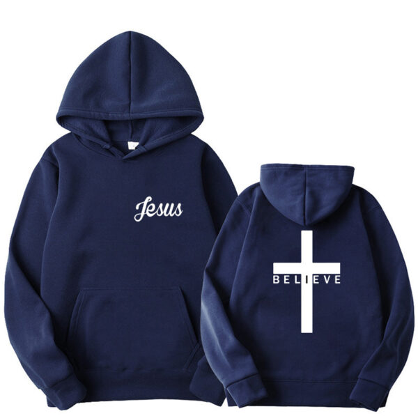Believe Cross Printed Hoodie Men's Pattern Drawstring