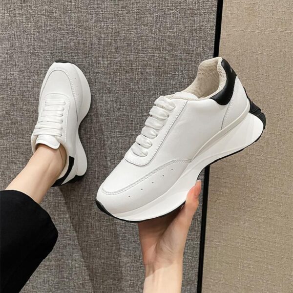 Leather Sports Casual Shoes White Shoes Four Seasons Raise The Bottom Dad Shoes - Image 8