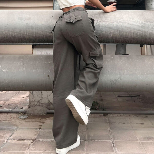 Vintage Multi Pocket Belt Casual Workwear Jeans Women - Image 2