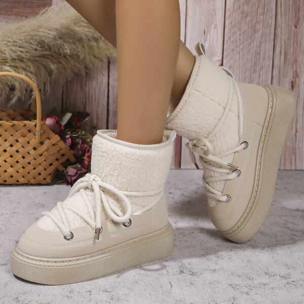 Fashion Lace-up Snow Boots Winter Flat Thick-soled Height-enhancing Cotton Shoes For Women Casual Warm Short Boot - Image 7