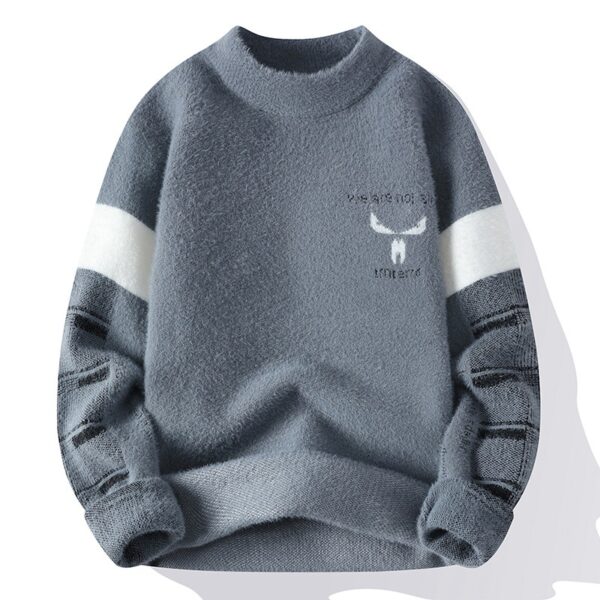 Men's Winter Mink Fur Half Turtleneck Warm Bottoming Sweater - Image 9