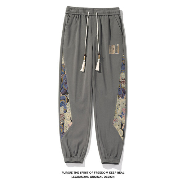 White Background Plus Size Pineapple Plaid National Style Bear Sweatpants - Image 2