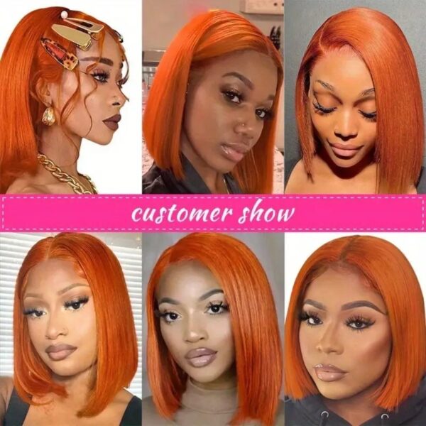 Straight Ginger Orange Bob Wigs Human Hair13x4 - Image 4