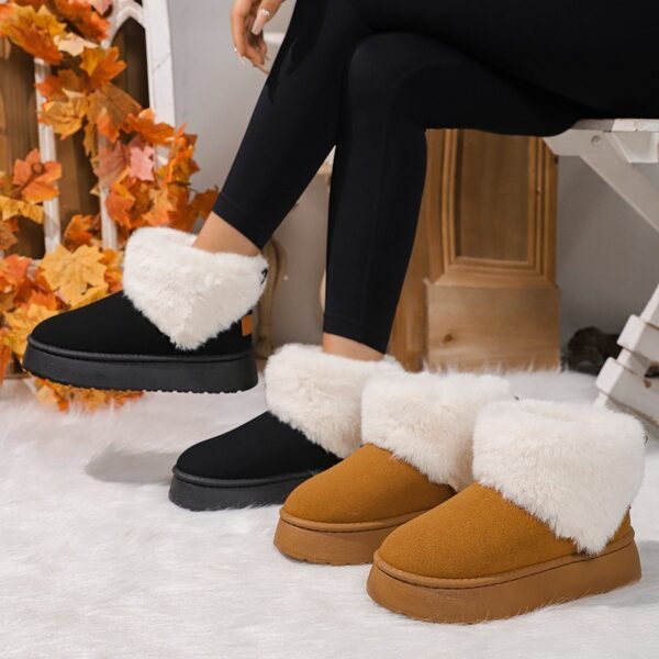Winter Plush Snow Boots Fashion Round Toe Flat Thickened Suede Cotton Shoes For Women Casual Warm Short Boot - Image 2