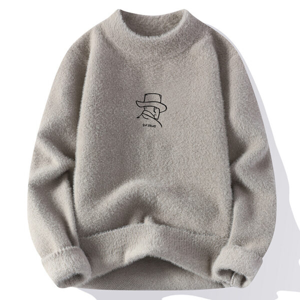 Men's Winter Mink Fur Half Turtleneck Warm Bottoming Sweater - Image 10
