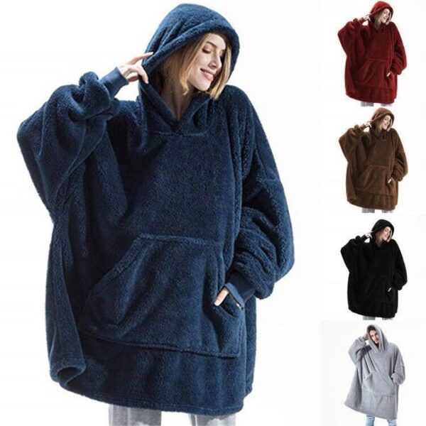 Hoodie Sweatshirt With Big Pocket Tops Sweater Comfortable Loose Double-Sided Fleece Thicker Wearable Blanket - Image 10