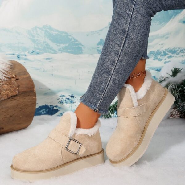 Winter Buckle Snow Boots Fashion Flat Thick-soled Cotton Shoes Round Toe Plus Velvet Warm Ankle Boot For Women - Image 4