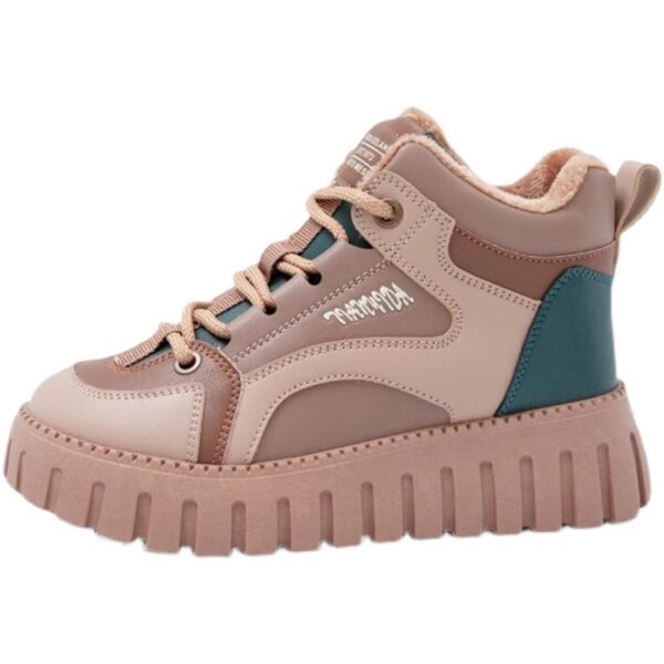 Thick Bottom Fashion Sneaker Women's Fleece Lined Leather High Top - Image 2