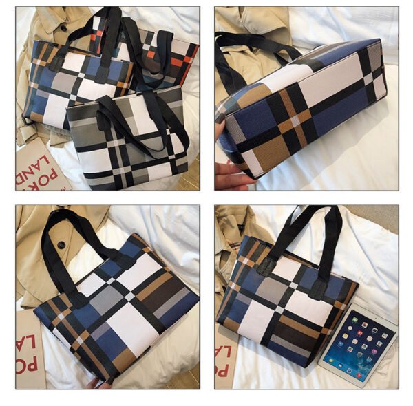PU Shoulder Fashion Plaid Large Capacity Shopping Bag - Image 3