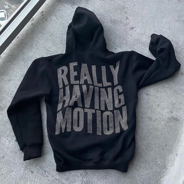 Fashion Men's Hoodies Letters Rhinestone Loose Cardigan Zipper Sweater - Image 8