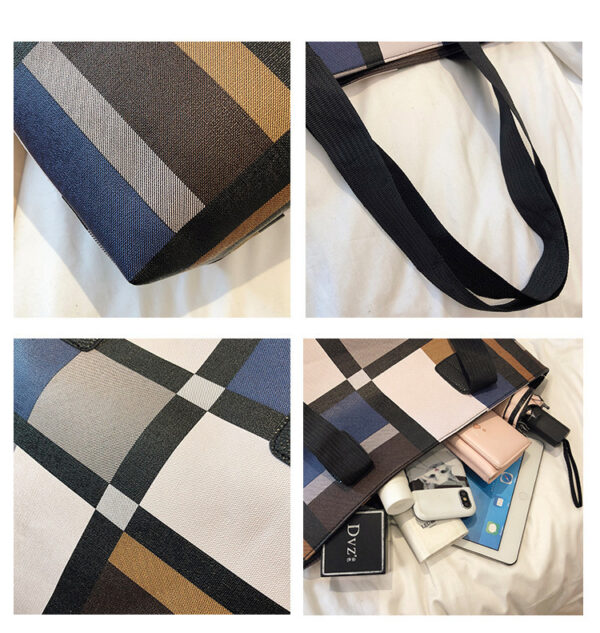 PU Shoulder Fashion Plaid Large Capacity Shopping Bag - Image 6