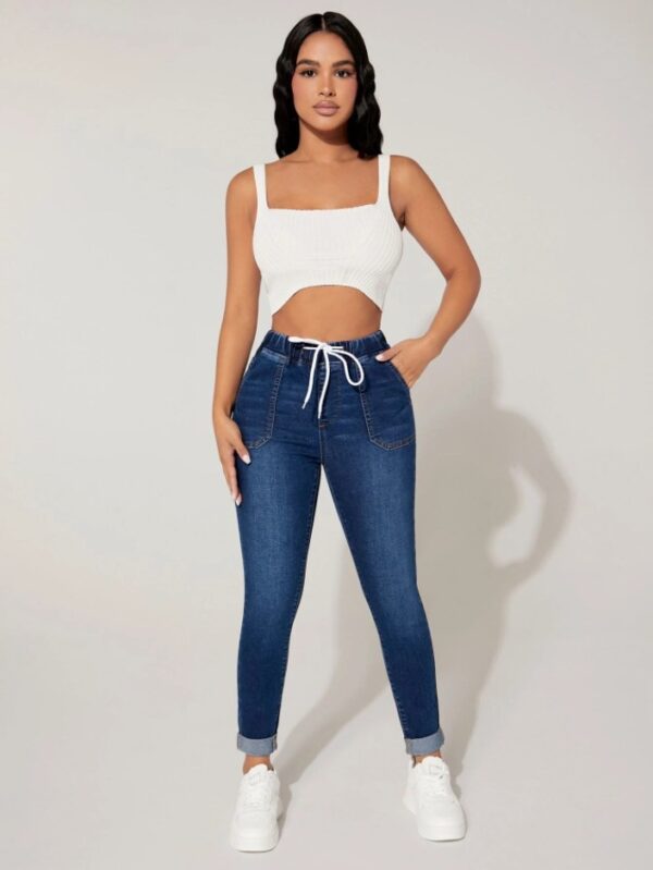 New Drawstring Elastic Waist High Skinny Jeans - Image 5