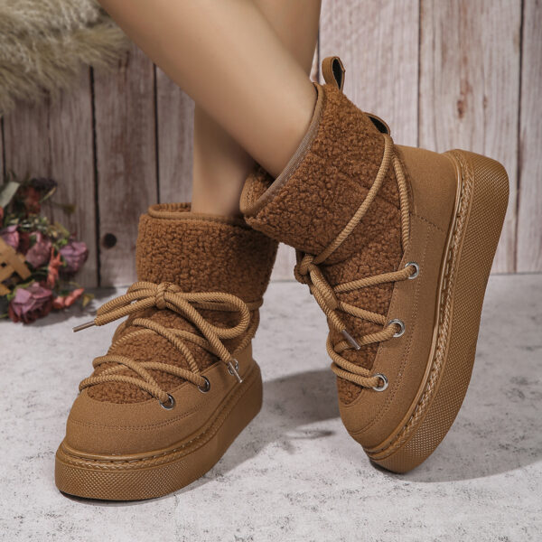 Fashion Lace-up Snow Boots Winter Flat Thick-soled Height-enhancing Cotton Shoes For Women Casual Warm Short Boot - Image 3