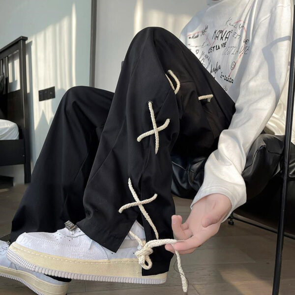 Mens Vintage Patchwork Drawstring Casual Trousers - Image 5