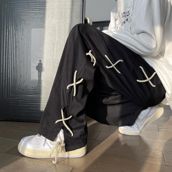 Mens Vintage Patchwork Drawstring Casual Trousers - Image 3