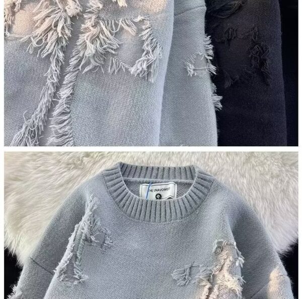 Autumn And Winter Ripped Sweater Men - Image 6