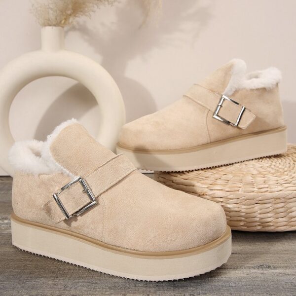 Winter Buckle Snow Boots Fashion Flat Thick-soled Cotton Shoes Round Toe Plus Velvet Warm Ankle Boot For Women - Image 2