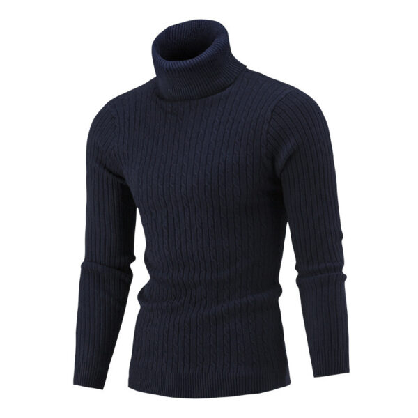 Slim-fit Men's Knitted Turtleneck Solid Color Sweater - Image 8
