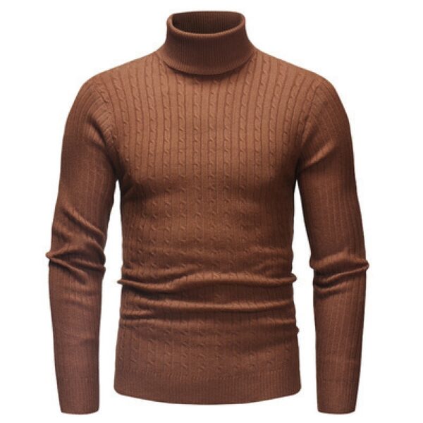 Slim-fit Men's Knitted Turtleneck Solid Color Sweater - Image 7
