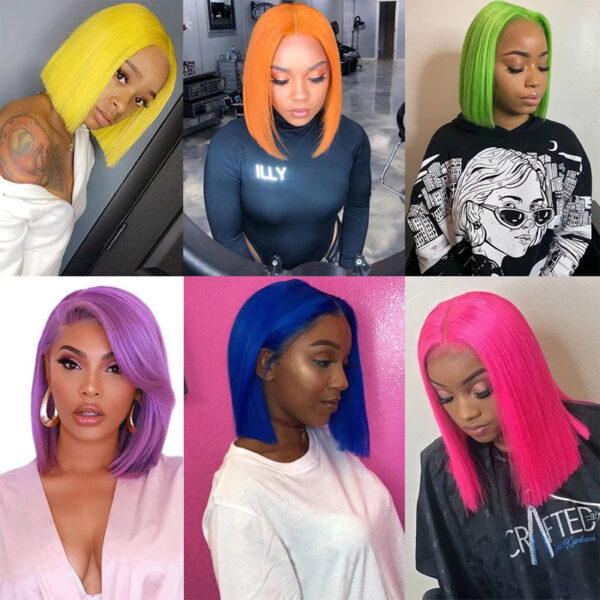 Straight Black Short Bob Synthetic Lace Front Wigs - Image 4