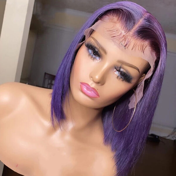 Straight Black Short Bob Synthetic Lace Front Wigs - Image 2