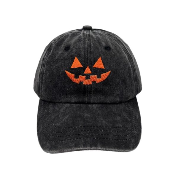 Washed Cotton Men's And Women's Casual Halloween Embroidery Pumpkin Smiley Baseball Cap - Image 5